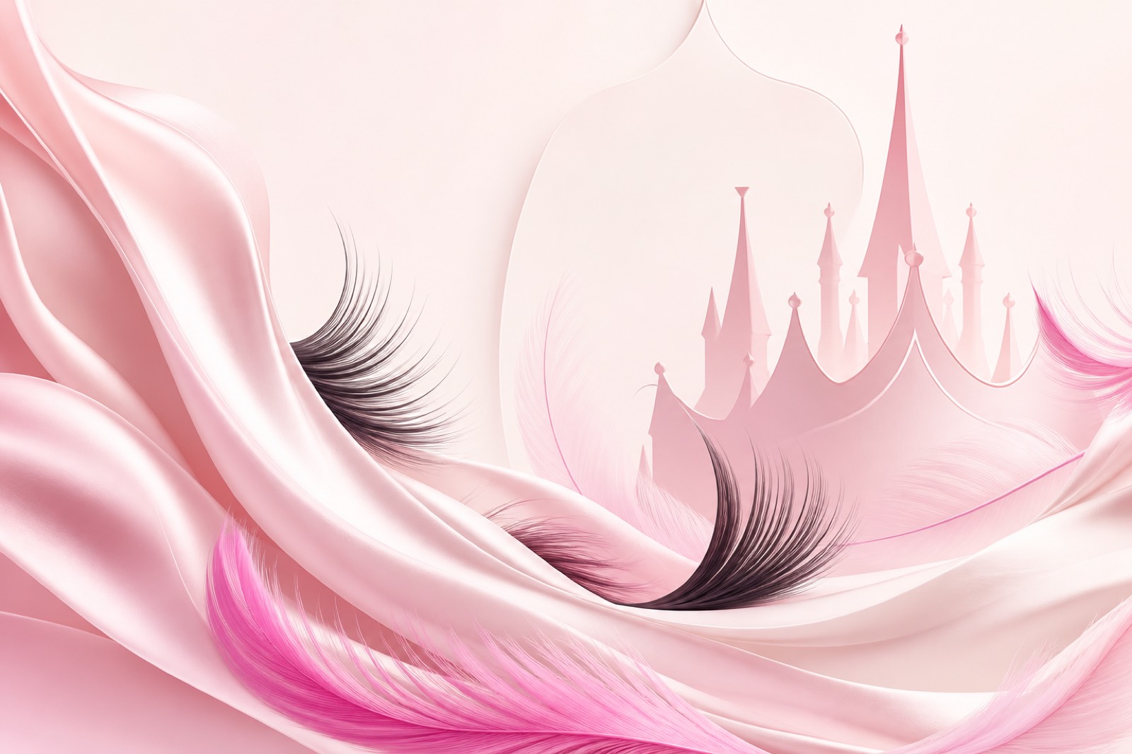 Soft pink silk and lash textures with a Dollz Mink Castle motif