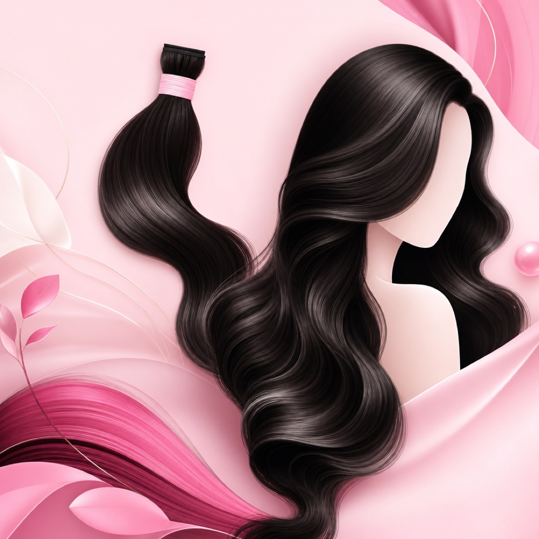 Glossy hair extensions and a sleek hairstyle